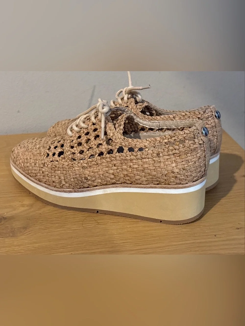 Donald Pliner Napoli Brown Woven Wedge Lace Up Shoes Women's Size 7 NEW